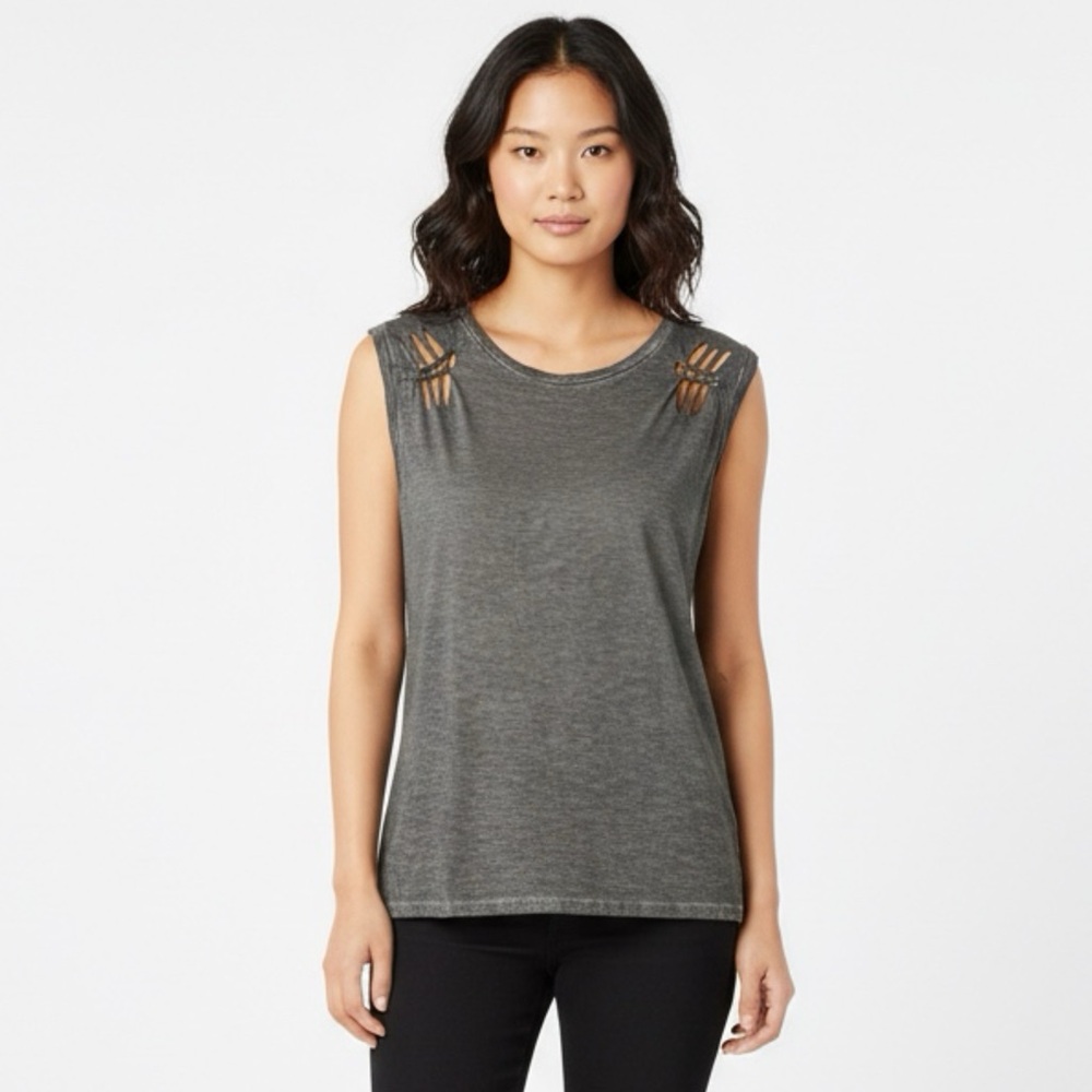 NWT Gray Burnout Distressed Muscle Tank Sz S